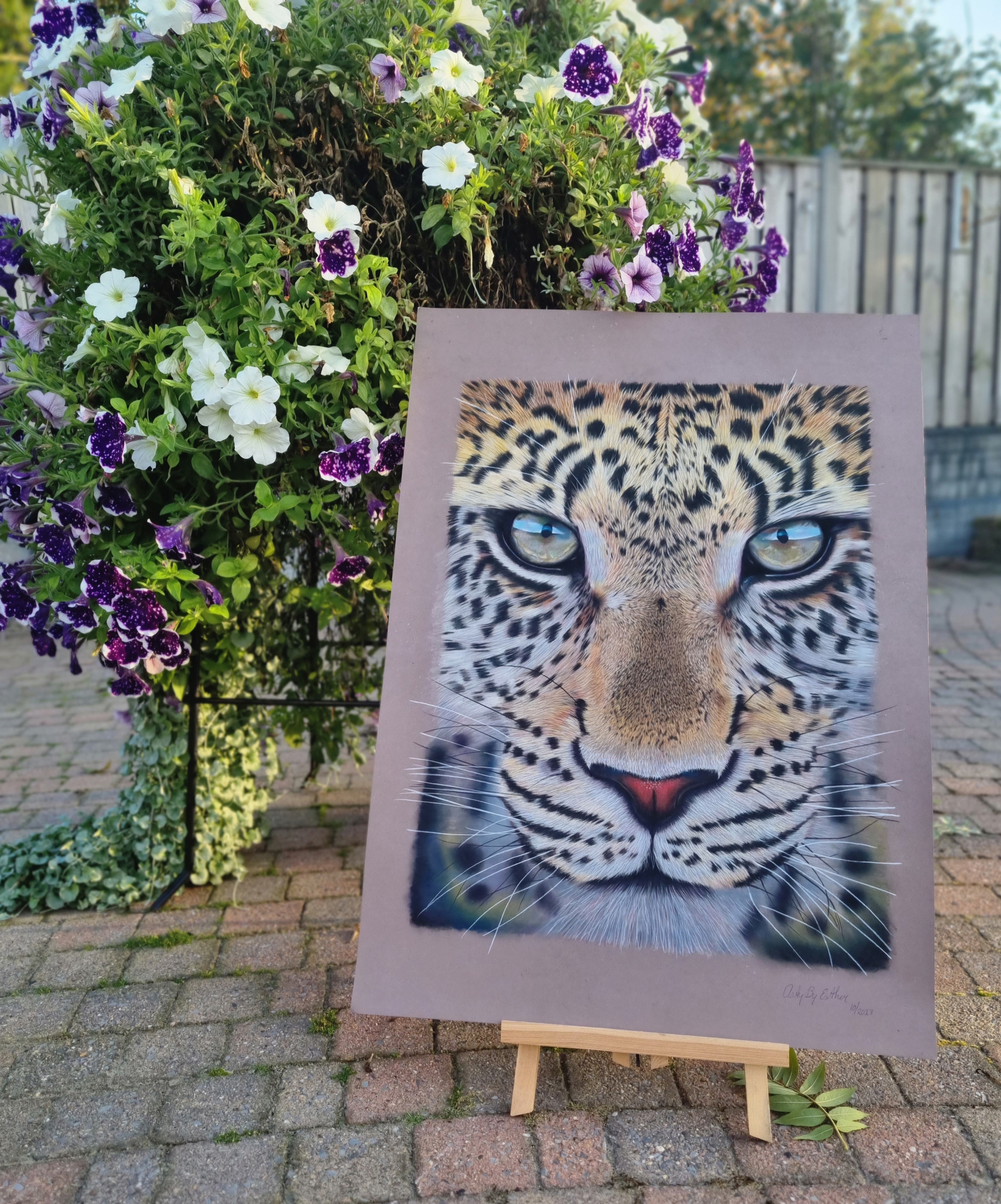 Pastel painting of a Leopard in my garden.